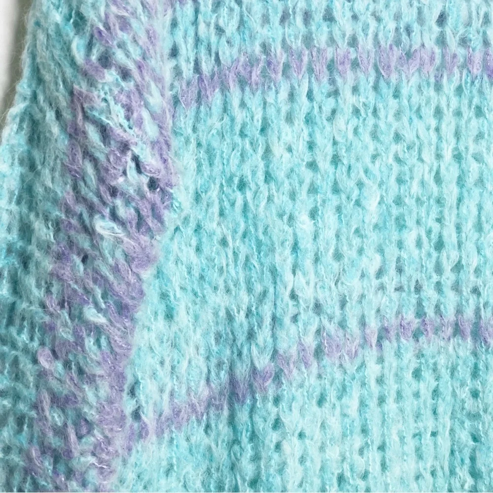 Hand-Knit Aqua & Lilac Striped Cozy Sweater